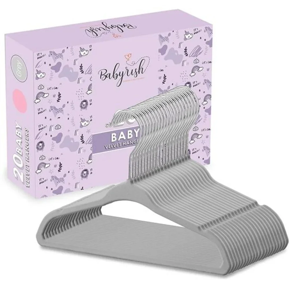 Pack of 20 Baby Hangers for Closet Velvet Grey